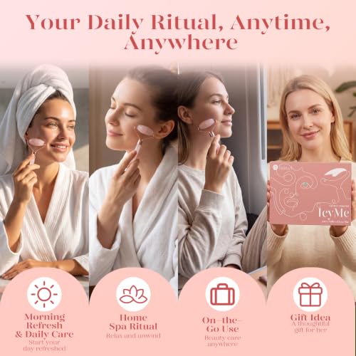 BAIMEI IcyMe Rose Quartz Roller & Gua Sha Facial Tool Set for - Product Imagery