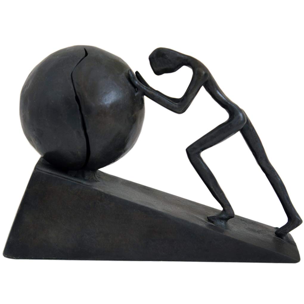 Briskfeel Man with Sphere Iron Statue Metal Sisyphus Sculpture Sportsman Art Metal Ornament Figurine Home and Office Dec