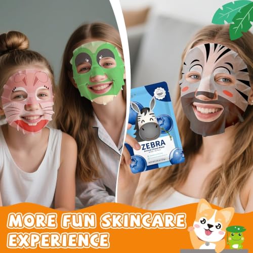 9 Pack Animal Face Masks Skincare for Kids, Spa Party Gifts for - Product Imagery