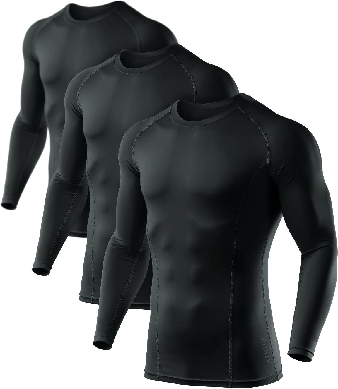 ATHLIO Men's UPF 50+ Long Sleeve Compression Shirts, Water Sports Rash Guard Base Layer, Athletic Workout Shirt – 3pack 