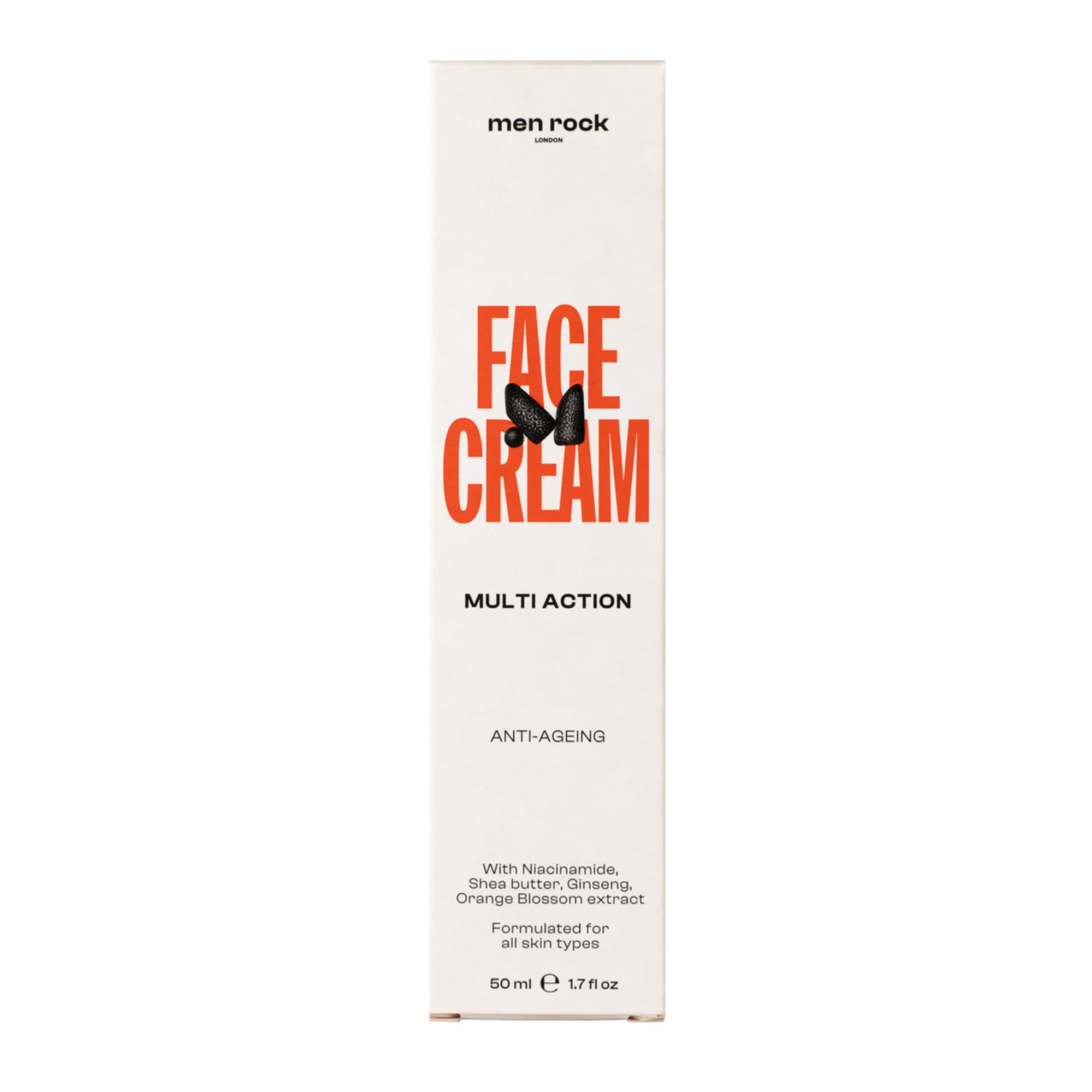 Men Rock Men’s face cream in a 1.7 oz jar, a multi-action anti-aging moisturizer for daily facial skincare.
