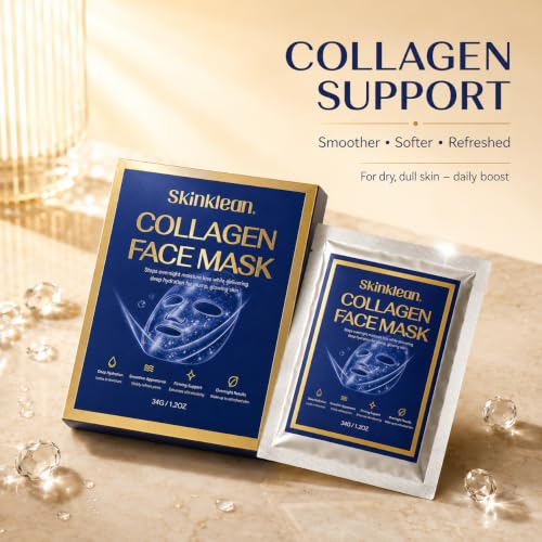 SkinKlean Collagen Face Mask 9 Pack,Hydrating Sheet Masks for - Product Imagery