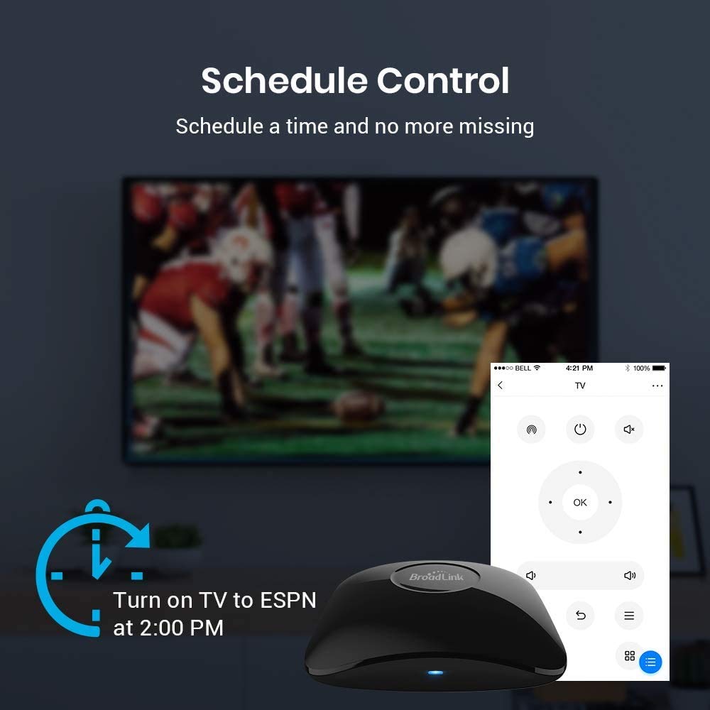 BroadLink RM4 pro IR and RF Universal Remote, All in One Hub Code Learning Wi-Fi Remote Control for TV Air Conditioner S