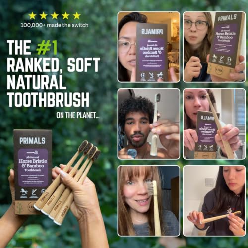 PRIMALS Horse Bristle & Bamboo Toothbrush (4-Pack) - Luxurious & - Product Imagery