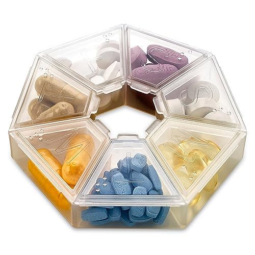 MEDca Weekly Pill Organizer Clear 7-Sided Pill Reminder, Round - Product Imagery