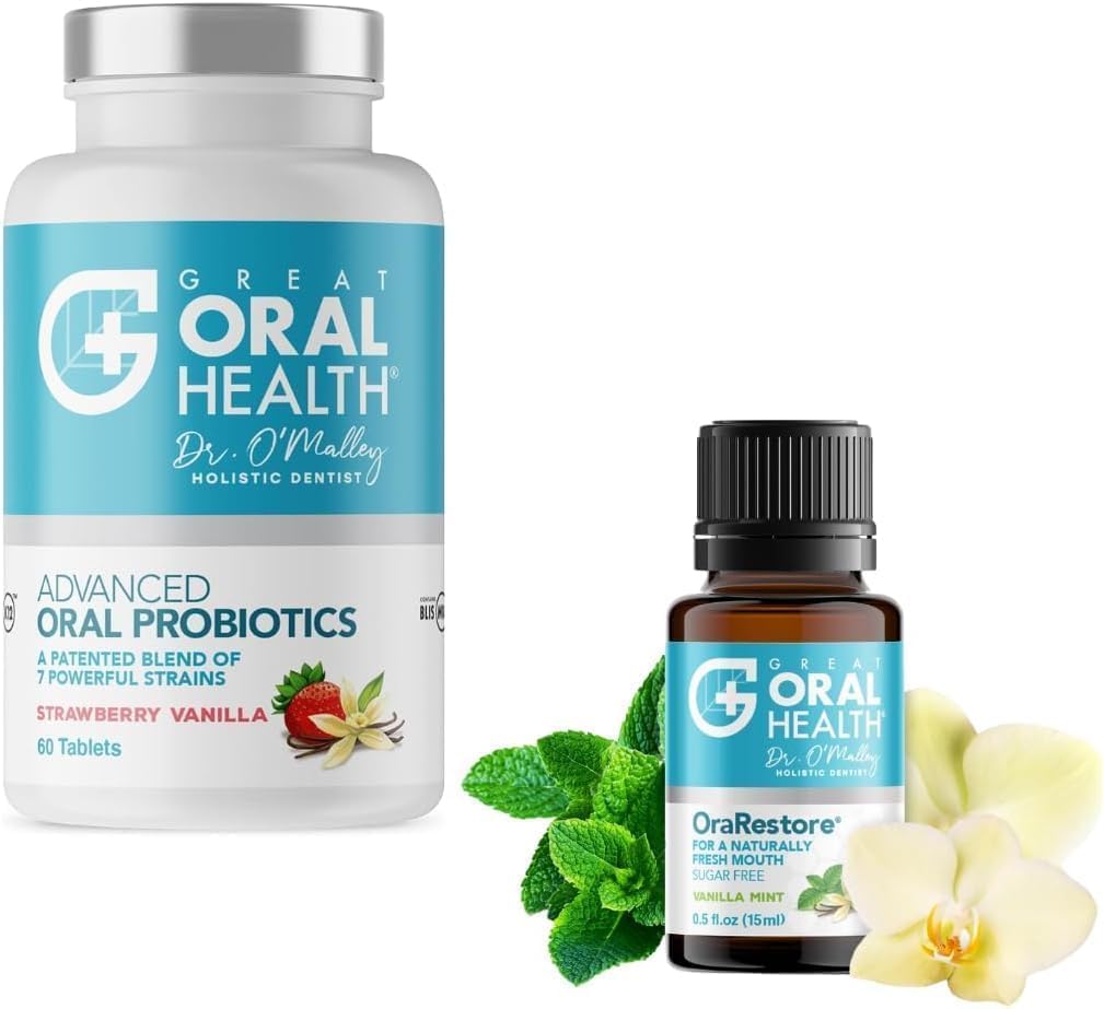 Great Oral Health Advanced Oral Probiotics for Mouth with BLIS K12 M18 (Strawberry Vanilla) & OraRestore Tooth & Gum Oil