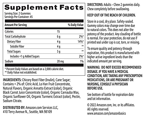 Amazon Basics Soft Fiber Gummies for Digestive Health and - Product Imagery