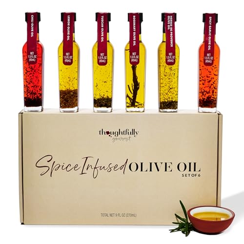 Thoughtfully Spice Infused Olive Oil Gift Set, Spanish Extra Virgin Collection, Set of 6