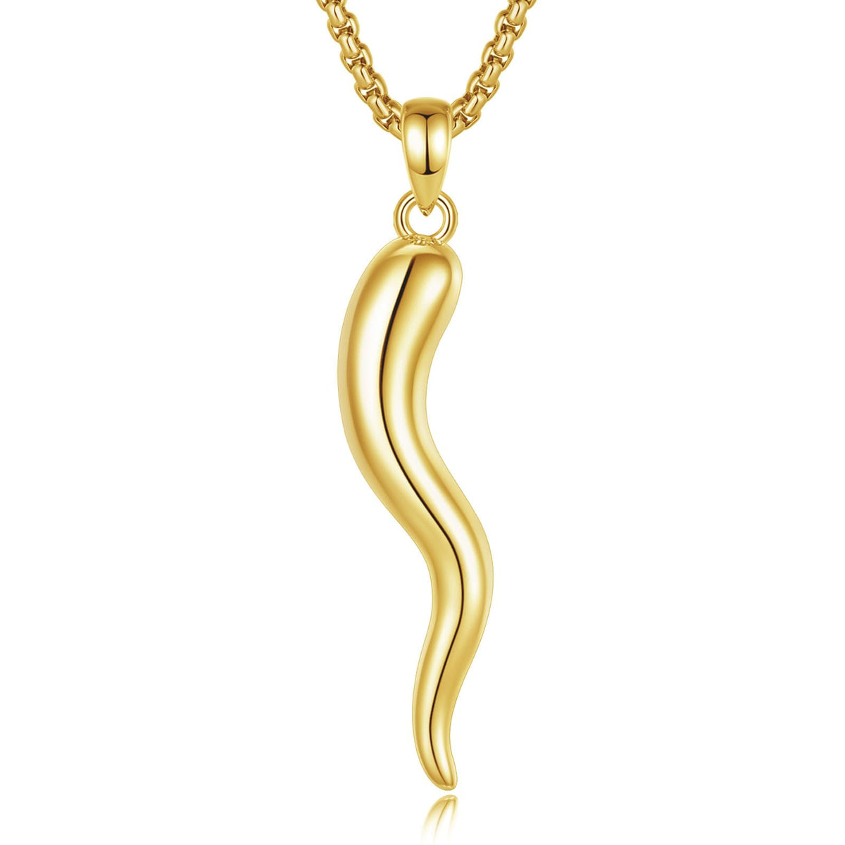 EUDORA S925 Sterling Silver Italian Horn Necklace for Women Men, Gold Cornicello Necklaces Lucky Pendant for Protection 