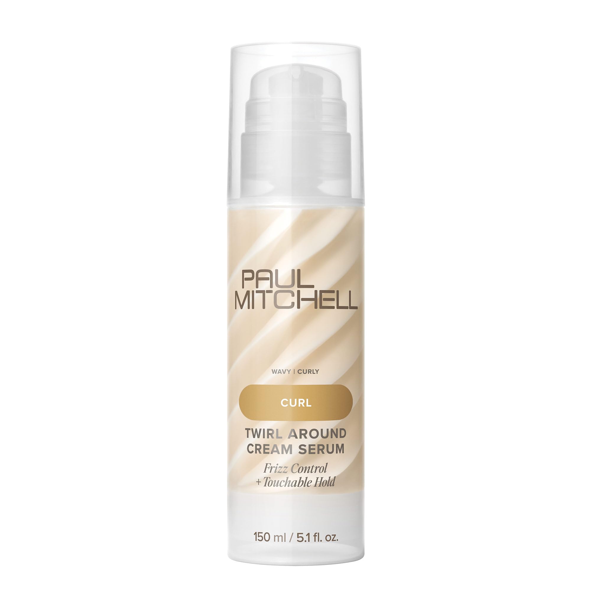 Paul Mitchell Twirl Around Cream Serum for curly and wavy hair, 5.1 fl oz, with frizz control and touchable hold in a squeeze bottle