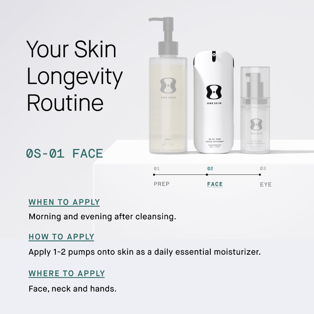 oneskin OS-O1 FACE topical supplement moisturizer in 1.7 fl oz refill pouch, luxury beauty skincare product