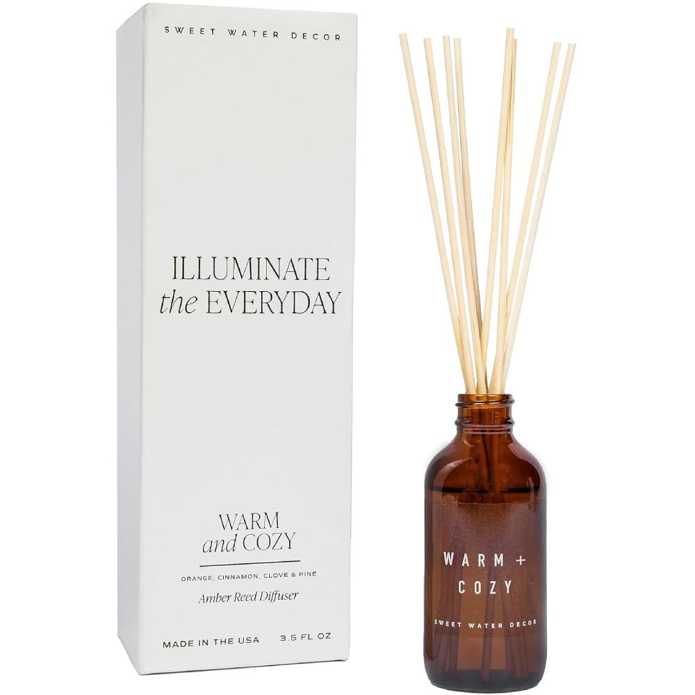 Sweet Water Decor Warm and Cozy Reed Diffuser Set - Fall and Winter Reed Diffuser Set for Home - Orange, Cinnamon, Ginge