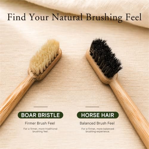 Natural Bristle Bamboo Toothbrush Set for Adults, 1 Boar Bristle - Product Imagery