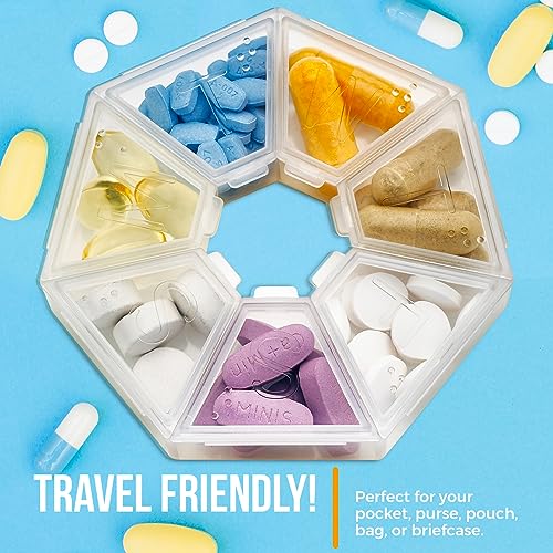 MEDca Weekly Pill Organizer Clear 7-Sided Pill Reminder, Round - Product Imagery