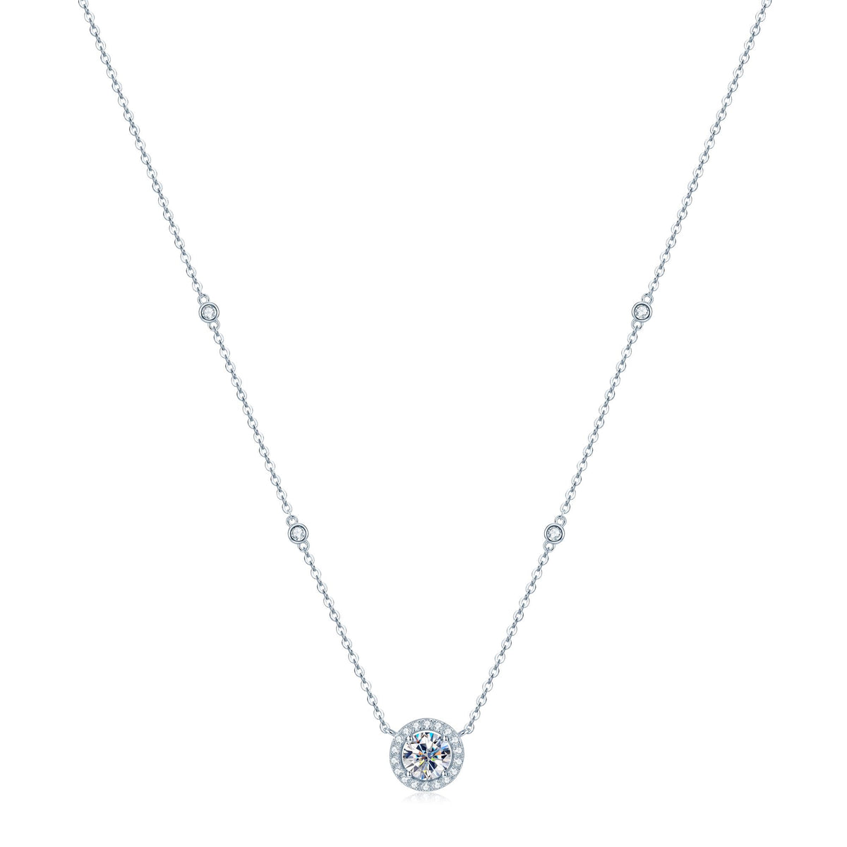 AINUOSHI 925 Sterling Silver Dainty 1 Carat Moissanite Station Necklace – product photo (Pendant Necklaces)