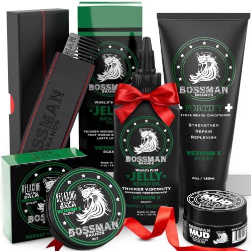 Bossman Complete Beard Kit for Men - Grooming Gift Set - Vetiver X Scent – Cruelty Free, Paraben Free, Sulfate Free, Vet