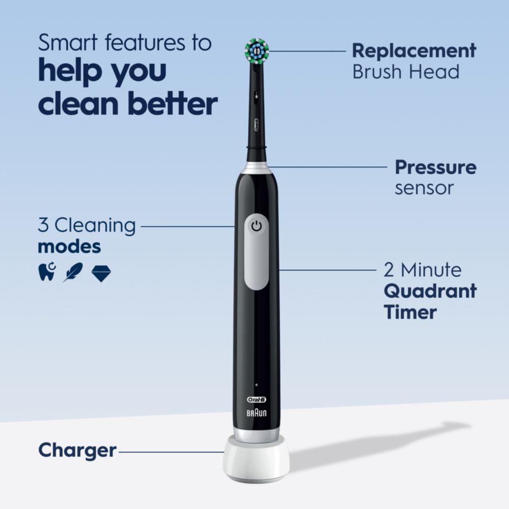 Black Oral-B Pro 1000 rechargeable electric toothbrush with sleek design and ergonomic handle.