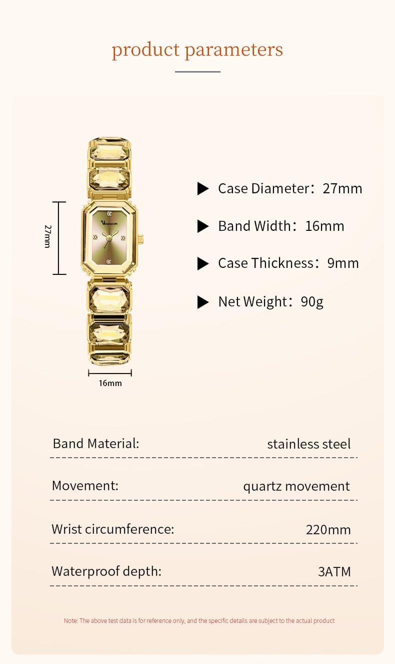 Gosasa Luxury Women’s Crystal Bracelet Watch Elegant Rectangular Minimalist Dial Diamond Bangle Band Waterproof Fashion 