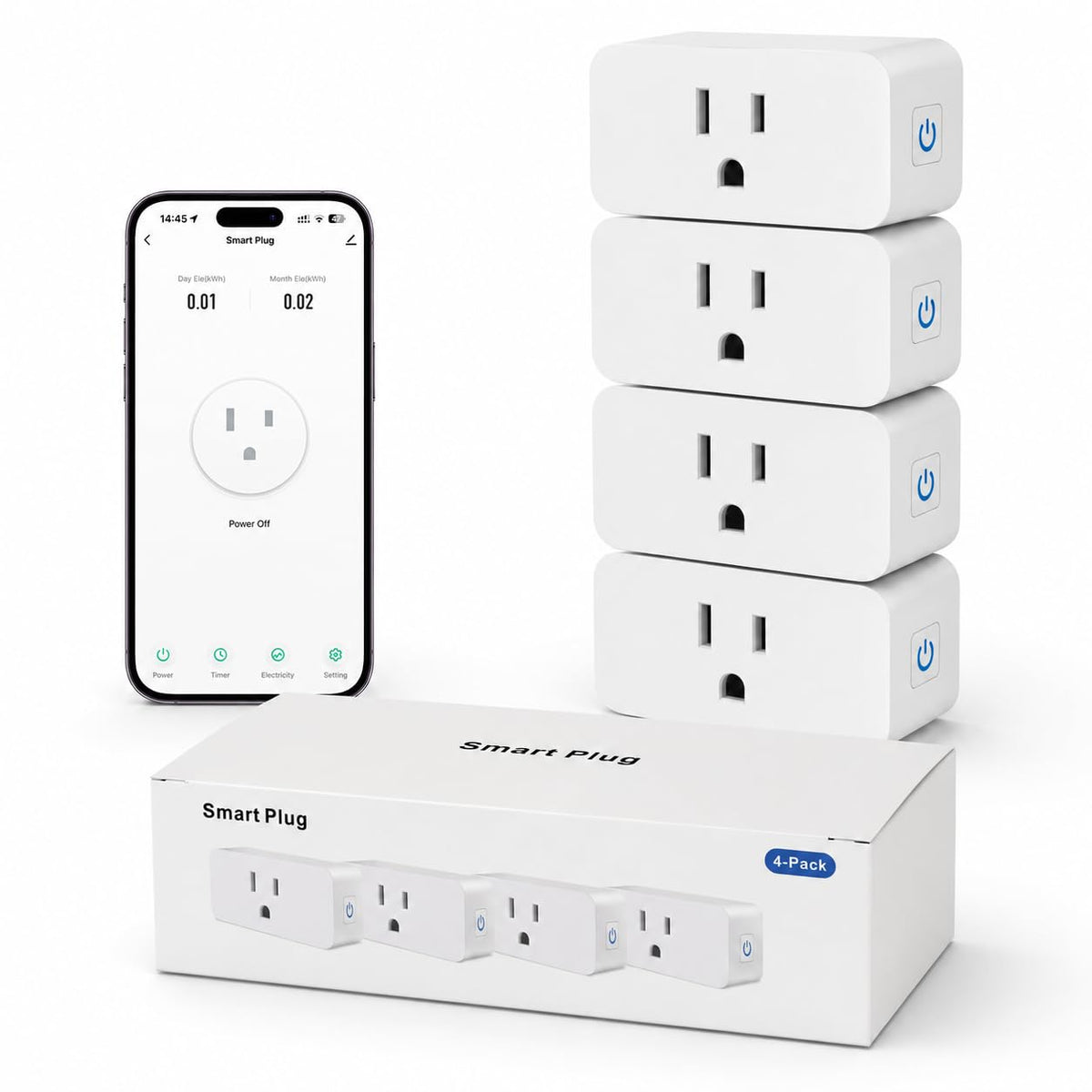 Loopo Smart Plug Mini with Energy Monitoring, 15A 2.4G Wi-Fi Outlets Support Alexa, Google Assistant, SmartThings, Timer