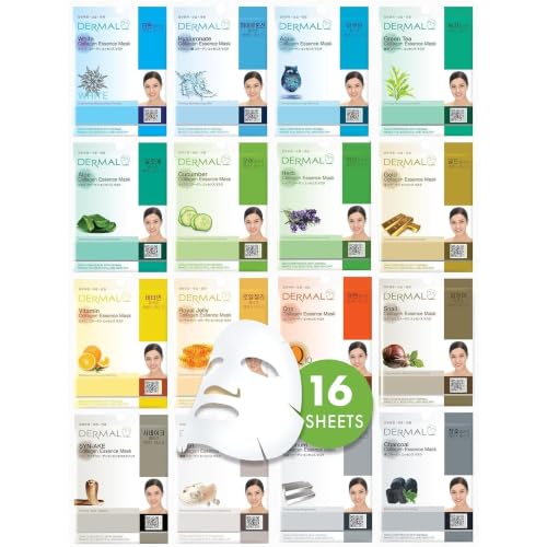DERMAL 16 Collagen Korean Essence Sheet Mask Variety Pack, Aloe - Product Imagery