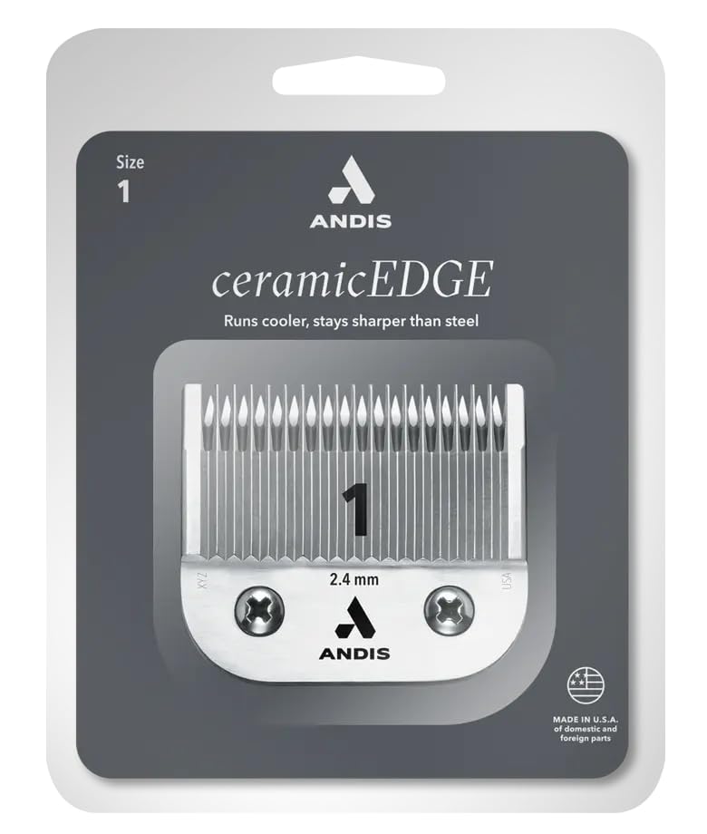 Andis CeramicEdge Size 1 hair trimmer detachable blade in carbon steel, showing the precision blade with ergonomic design