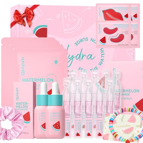 QUIYUM Watermelon & Niacinamide Skincare Set for Women Teens - Product Imagery
