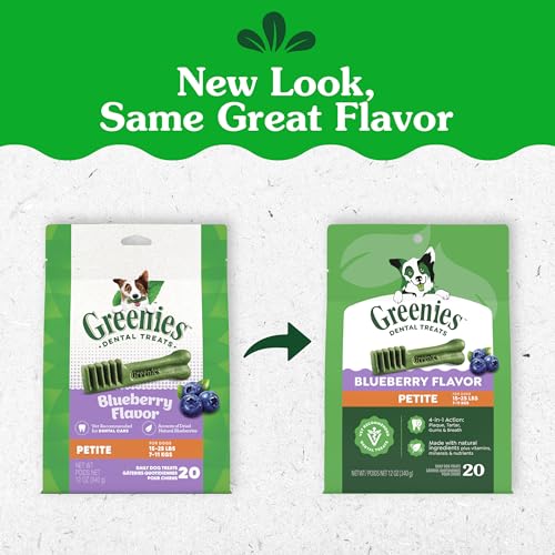 Greenies Petite Natural Dental Dog Treats, Blueberry Flavor, 20 - Product Imagery