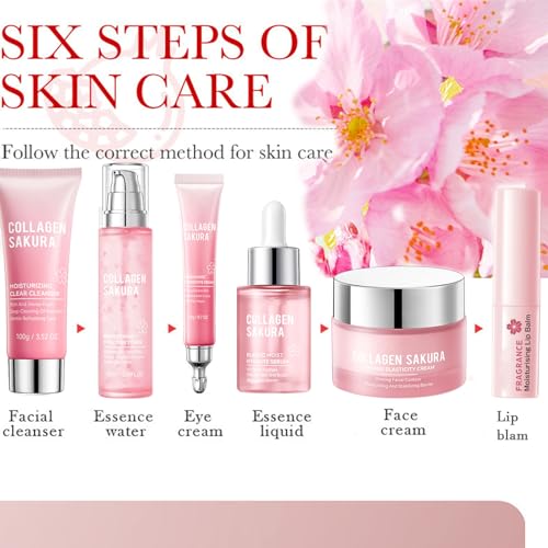 Sakura Skincare Kit, 11Pcs Skin Care Set with Cleanser, Toner, - Product Imagery