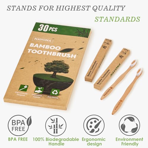 30 PCS Bamboo Toothbrushes Pack, Natural & Eco-Friendly Wooden - Product Imagery