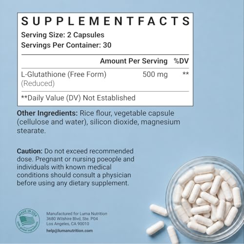 Luma Nutrition Premium Glutathione Supplement - 500mg - 60 - Product Imagery