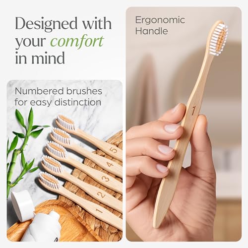 VIVAGO Bamboo Toothbrushes 10 Pack - Soft Bristles Toothbrushes - Product Imagery