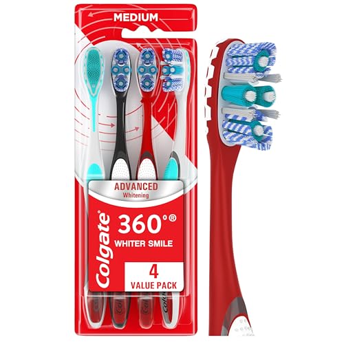 Colgate 360 Advanced Whitening Toothbrushes, Medium, 4 Pack - Product Imagery