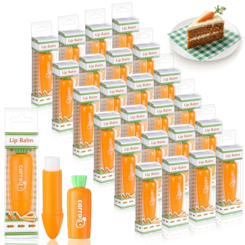 Dansib 24 Pcs Easter Beauty Gifts Bulk Moisturizing Carrot Lip Balm Bulk – Orange