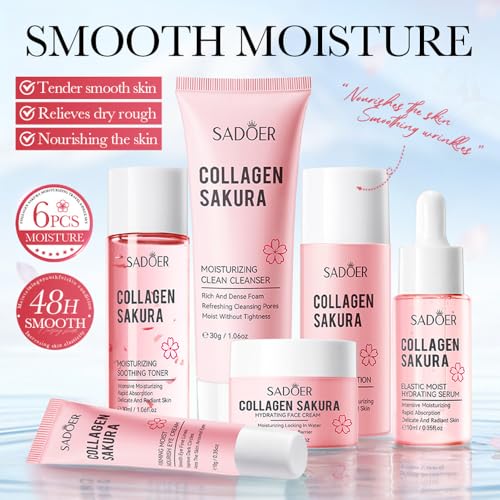 Travel Collagen Sakura Skincare Kit, 6pcs Skin Care Set include - Product Imagery