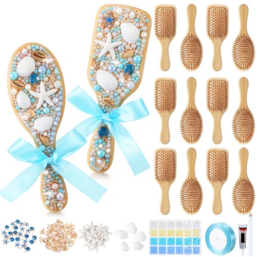Acellegic 12 Set Wooden Hair Brush Decorating Kit, Ocean Style, Blue – Blue, Bamboo
