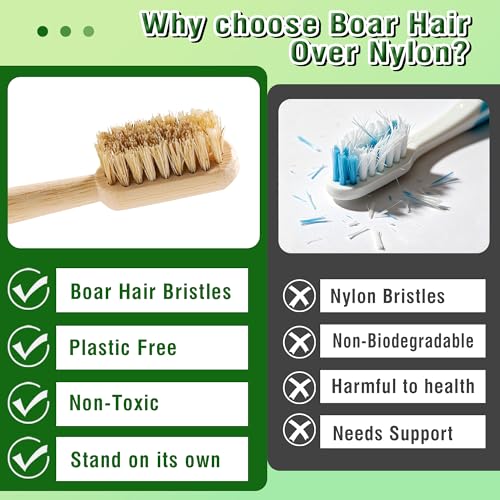 Boar Bristle Bamboo Toothbrushes Plastic Free 4 Pack - Product Imagery