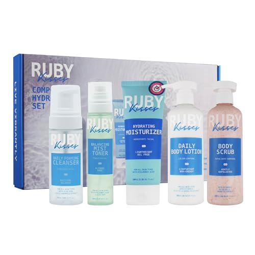 Ruby Kisses Complete Hydration Skincare Set, Face & Body Essentials, Includes Daily Foaming Cleanser, Balancing Mist Ton