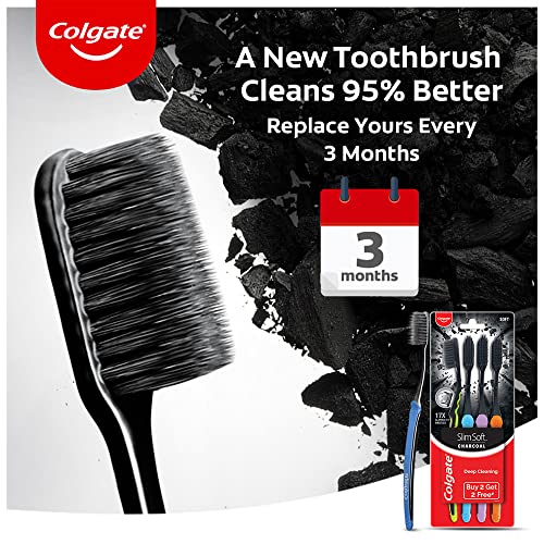 Colgate SlimSoft Charcoal Toothbrush Set of 4 | Soft Bristles | - Product Imagery
