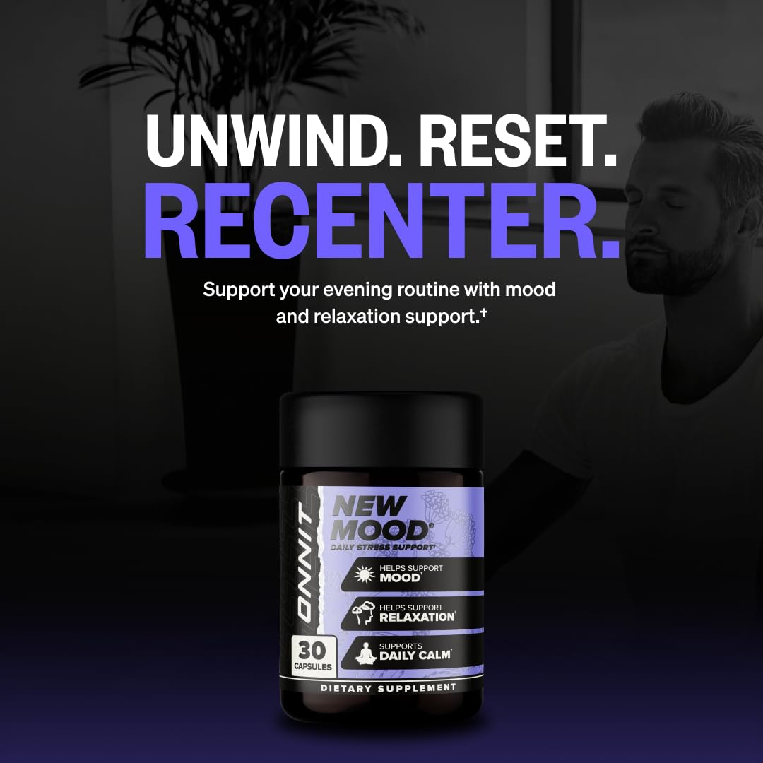 ONNIT New Mood Stress & Sleep Support Supplement with 5-HTP, 60 Count
