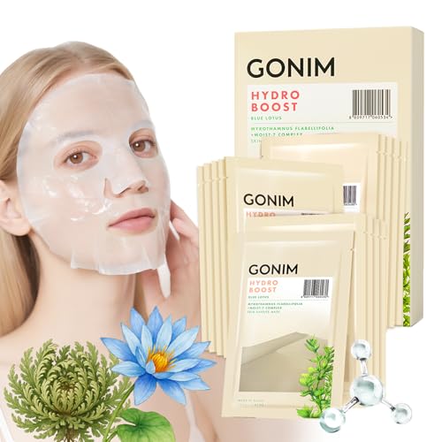 GONIM Korean Face Mask, Hydrating Face Mask Sheet with Hyaluronic Acid – Alcohol Free, Dye Free, Mineral Oil Free, Parab