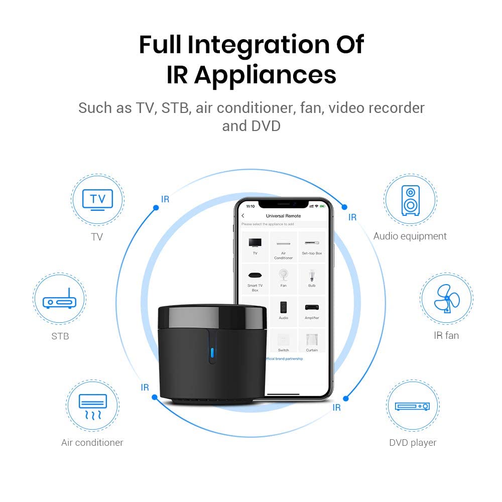 BroadLink RM4mini IR Smart Home Hub AC Univeral Remote with Sensor Cable – full view