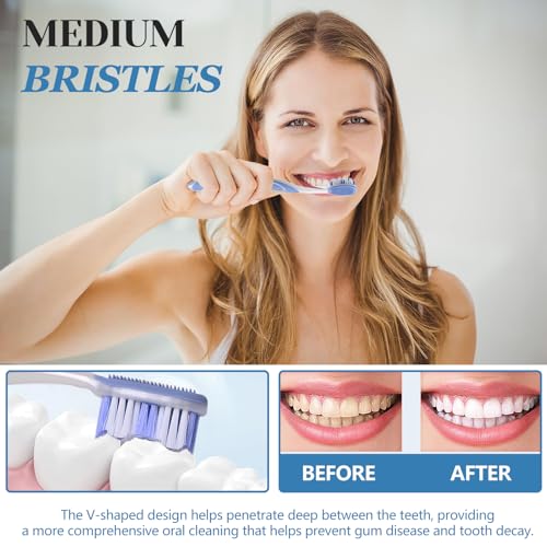 Medium Toothbrushes for Adults with Tongue Scraper, 6 Pack - Product Imagery