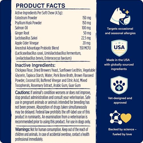 Allergy Dog Chews, Immune and Gut Health Support, 30 Chews - Product Imagery