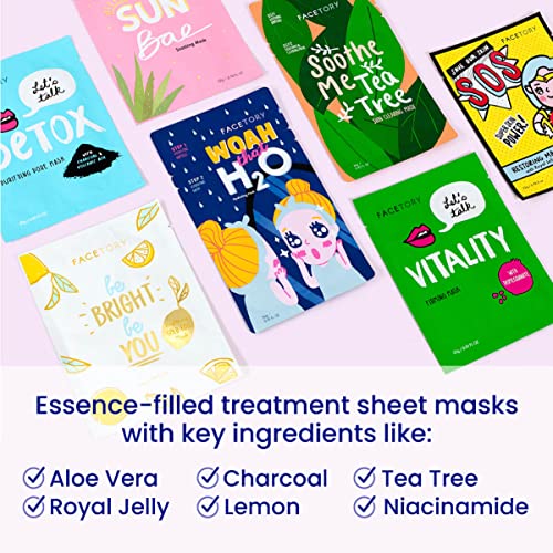FACETORY Best of 7 Korean Face Mask Variety Pack, Radiance & - Product Imagery