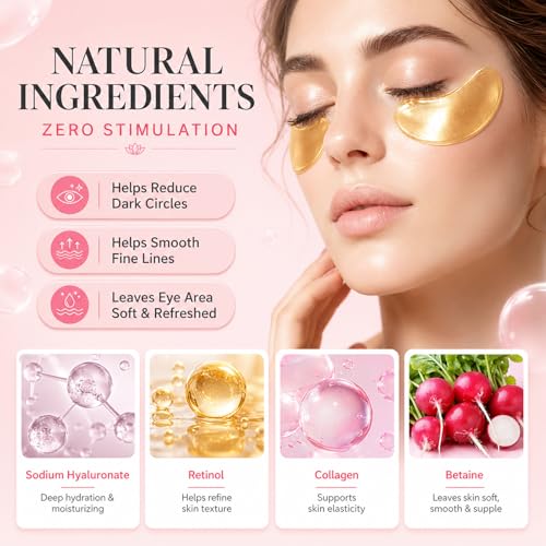 30 Pairs Eye Masks & Lip Masks, 24K Gold Under Eye Patches for - Product Imagery