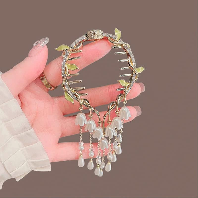 QERTYHJK Bell Orchid Tassel Hairpin Female Ancient Wind Ball Clip The Back Of The Dish Hair Headdress