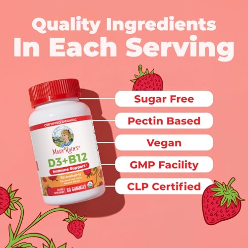 MARYRUTH'S Organic Vitamin D3 + B12 Gummies for Ages 4+, 60 - Product Imagery