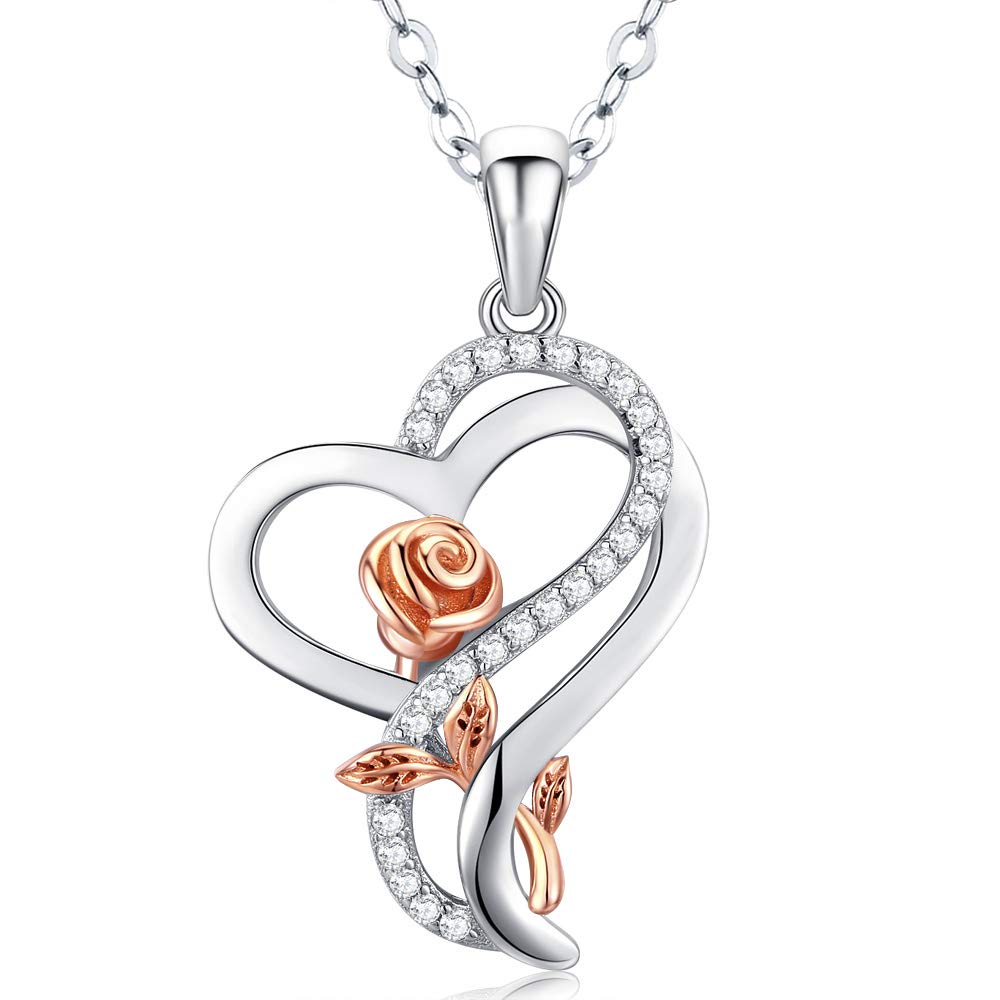 Desimtion Sterling Silver Eternal Rose Love Heart Necklaces for Women – product photo (Pendant Necklaces)