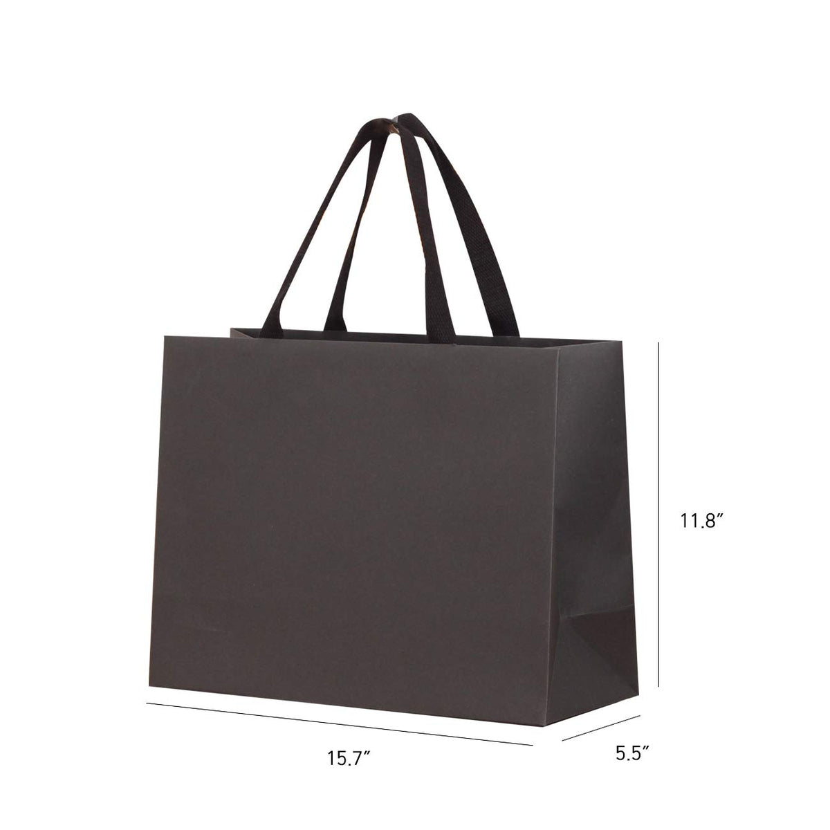 PAPERIST 10pcs 15.7x5.5x11.8 (3) Large Size, Black Paper Bags with Black Cotton Handles, Thick Sturdy Durable Gift bags 