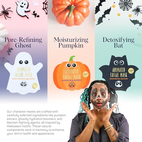 SpaLife Facial Mask Sheet Bundle - Pumpkin, Ghost, Bat - - Product Imagery